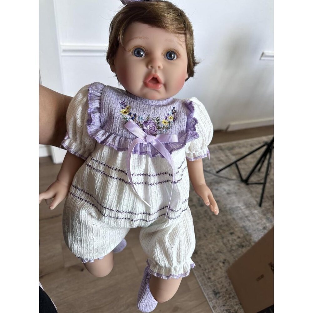 🆕22Inch Soft Cloth Body Newborn Baby Poseable Limbs Purple Reborn Baby Girl